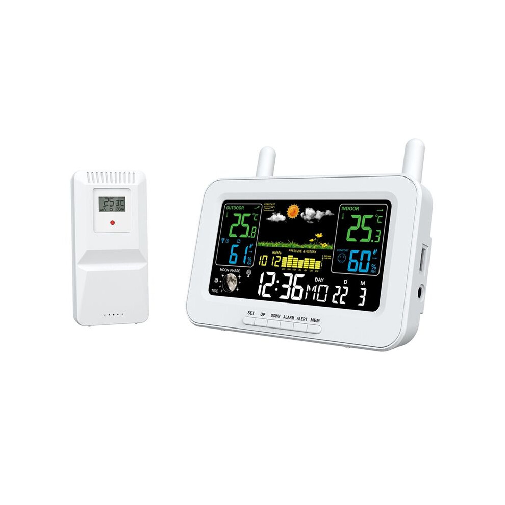 Color Screen Digital Weather Station Sunrise and Sunset Thermometer Hygrometer with Wireless Outdoor Sensor EU Plug B