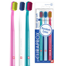Curaprox Toothbrush Set CS 5460 - Pack of 3 Ultra Soft Manual Toothbrushes for Adults 5460 with Super Soft CUREN Bristles - Random Color