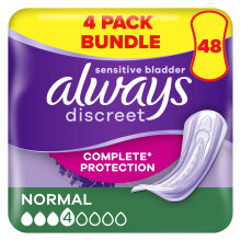 Always Discreet Incontinence Pads Women, Normal, 48 Moderate Absorbency Pads (12