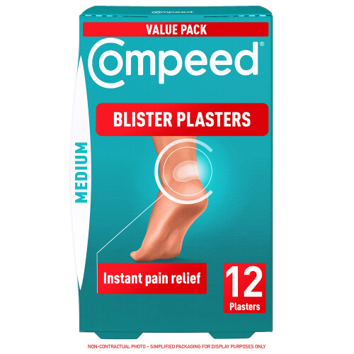 Compeed Compeed Blister Plasters Medium Size 12 Pack - Hydrocolloid Foot Treatment - Heal Fast