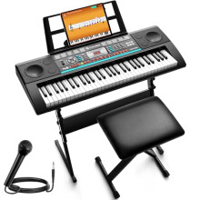 CAHAYA 61 Key Keyboard Piano - Electric Piano Set For Beginners with Stand, Stool, 1 Microphone, Built-In Speakers, 3 Teaching Modes, Portable Electr