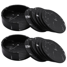 Coasters for Drinks 12-Piece with Holder,Black Round Cup Mat Pad Set Of Home and Kitchen Use