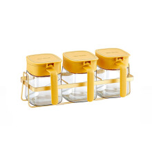 Condiment Jar Spice Container+Lids & Spoons,Clear Glass Condiment Canisters Pots Seasoning Box Salt Container Yellow