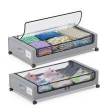 Under Bed Storage with Wheels,2-Pack Under Bed Storage Containers with Lids Rolling Under Bed Drawer for Clothes,Shoes,A