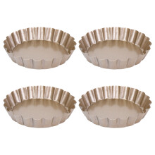 Taartvorm, 4 Inch -Quichevorm, Verwijderbare Bodem, Antiaanbakvorm, voor Het Bakken in de Oven, Koolstofstalen Gouden Taartvorm. (4 Verpakkingen)