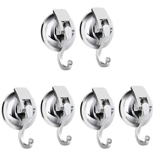 Heavy Duty Vacuum Suction Cup Hooks (6 Pack) for Kitchen Bathroom Restroom Organization