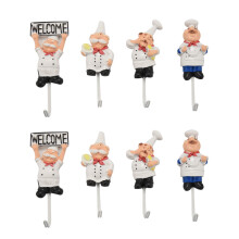 Pack of 8 Resin French Chef Figurine Wall Hooks Decorative Cook Wall Mount Rack Hook Hanger(Assorted Style)
