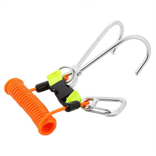 Drift Hook Spring Anti-Lost Rope Double End Diving Hook with Spiral Coil Lanyard Scuba Current  Hook Orange