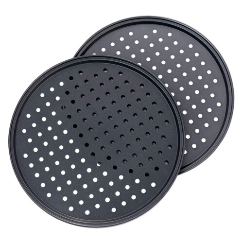 Pacote com 2 Assadeiras Perfuradas para Pizza de 11 Polegadas, Aço Carbono com Revestimento Antiaderente, Bandeja para Assar Pizza Fácil de Limpar
