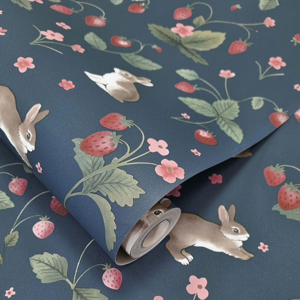 (Navy) Bunnies & Berries Wallpaper Holden 5022976141421