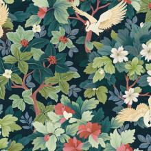 (Midnight Blue/Green/Red) Crane Garden Wallpaper AS Creation