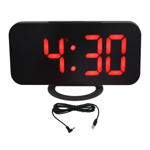 Digital Mirror Clock with LED Display and USB Charging Ports