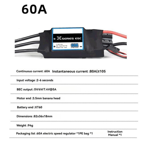 60A 2-6S ESC Brushless Electronic Speed Controller for RC FPV Drone Airplane Fixed Wing KT 3D Accessories 2