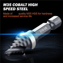 M35 Cobalt Spiral Flute Step Drill Bit Set, 5 Pcs Single Size HSS Step Bits (1/8"-3/4"), with 1/4" Shank Step Bits