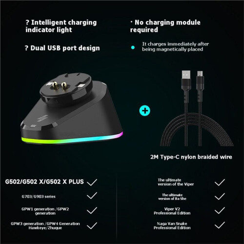 Mouse Charging Dock for  G Pro X Superlight 2 GPW3 G502X Wireless Mouse Charging Dock for  DeathAdder V2 A 2