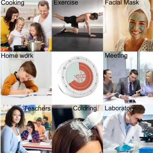 Magnetic Kitchen Timer, 60-Minute Visual Countdown with Dual Alarms, Silent Operation for Classroom and Home Use 2