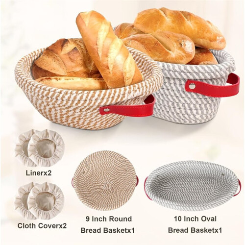 2pack Banneton Sourdough Bread Proofing Baskets, Cotton Rope Proofing Baskets for Sour Dough Bread Baking,Oval + Round 2
