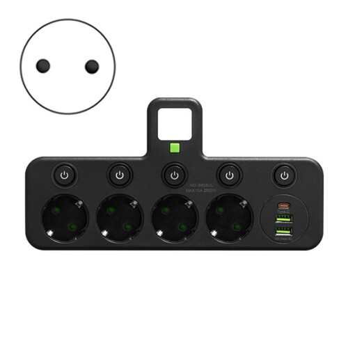 EU Plug Outlet 4 Sockets Electrical Socket No Extension Cord with USB Type-C  Two Specifications Sockets 1
