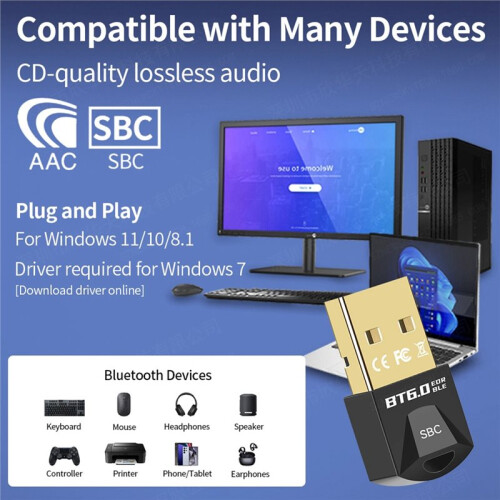 2Pcs USB Adapter  6.0 USB Dongle AAC Decoder Wireless Music Audio Receiver Transmitter for PC Mouse Keyboard 1