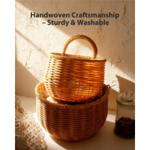 2 Pack Wall Hanging Rattan Baskets,Hand-Woven Storage Basket,Wall Hanging Baskets for Kitchen,Washable Decorative Basket