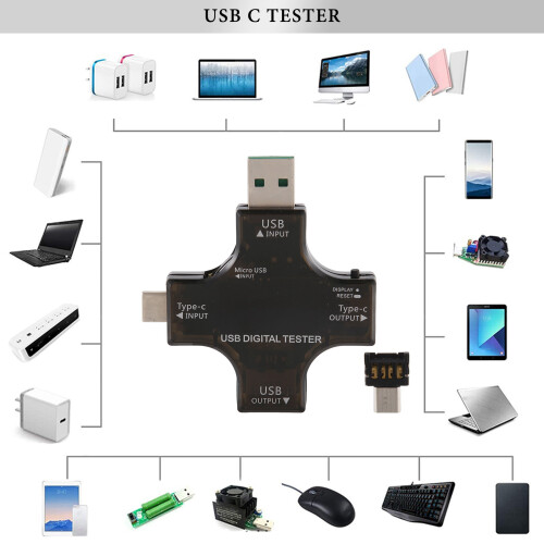 2 im 1 Typ C USB-Tester Farbbildschirm LCD-Digitalmultimeter, USB C Spannungsstrom Voltmeter Ampere Voltmeter Detektor