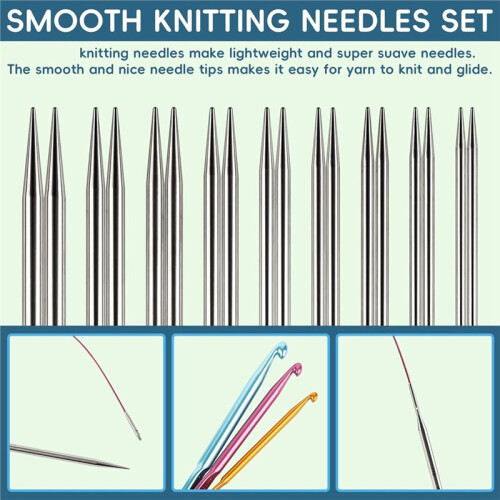 Conjunto de Agulhas Circulares Intercambiáveis de 4,5 Polegadas para Tricô com Renda, Tamanhos US 1, 1,5, 2, 2,5, 4, 5, 6 e 7 2