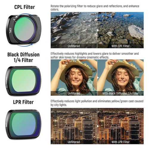 Magnetic Variable ND&UV&CPL Filter Set for  OSMO Pocket 3 Creator Combo Accessories, Action Camera Filters 4 Pack 2