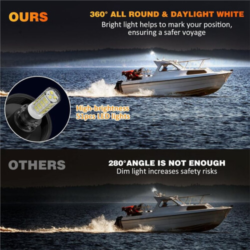Luz de Âncora de 12 Polegadas para Barcos, Luzes de Popa LED À Prova D'Água IP67, Luzes de Navegação Traseiras Dobráveis Brancas
