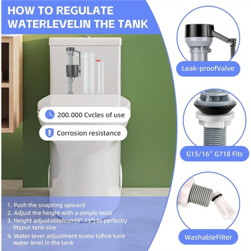 Kit Substituição Universal para Válvula Enchimento Vaso Sanitário com 2 Peças, Válvula Enchimento 2 Polegadas, Kit Reparo Ajustável para Vaso 2