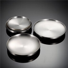 Thick Stainless Steel Round Dinner Plate Western Dessert Dishes Tray Double-Layer Anti-Scalding Dining Home Decoration B