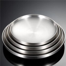 Thick Stainless Steel Round Dinner Plate Western Dessert Dishes Tray Double-Layer Anti-Scalding Dining Home Decoration D
