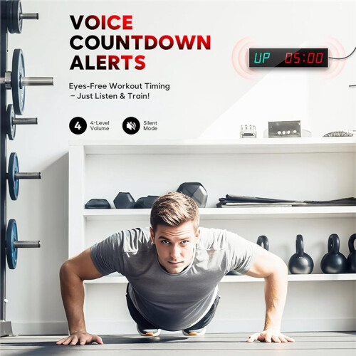 Large Digital Gym Timer,Remote Control Gym Clock Wall with Interval Timer, 9 Custom Modes Countdown Timer /Stopwatch, 1