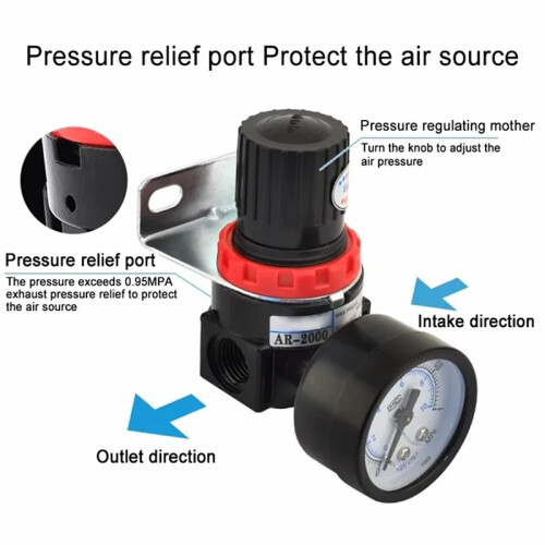 AR2000 G1/4'' Thread Air Control Compressor Pressure Relief Regulator Valve with Fitting 2