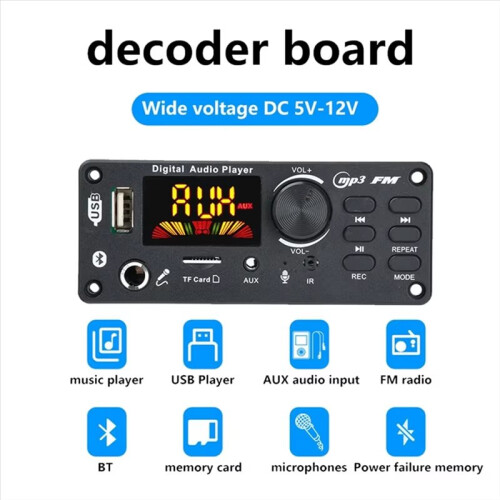 MP3 Decoder Board DIY MP3 WAV Decoder Board  12V Wireless Car MP3 Player TF Card Slot USB FM with 6.5mm Mic 2
