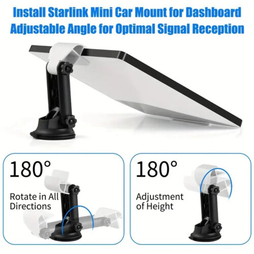 Car Suction Cup Holder for Dashboard - Black, Adjustable & Foldable for Starlink 2