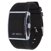 Luxury Digital Mens Red LED Light Sport Wrist Watch Gift Style - Black