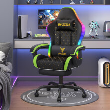 RGB LED Ergonomic Gaming Chair with Footrest Green