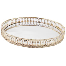 Golden Iron Jewelry Storage Tray Glass Mirror Makeup Manager Desktop Cosmetic Dessert Decorative Display Tray 25Cm