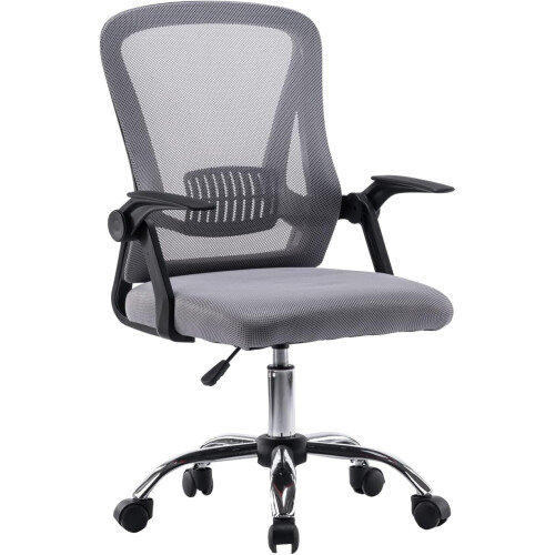 Mesh Desk Chair with Flip-Up Arms Light Grey