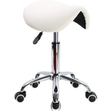 Adjustable PU Leather Rolling Saddle Stool White