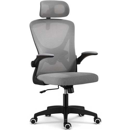 Ergonomic Mesh Office Chair with Flip-Up Arms Grey