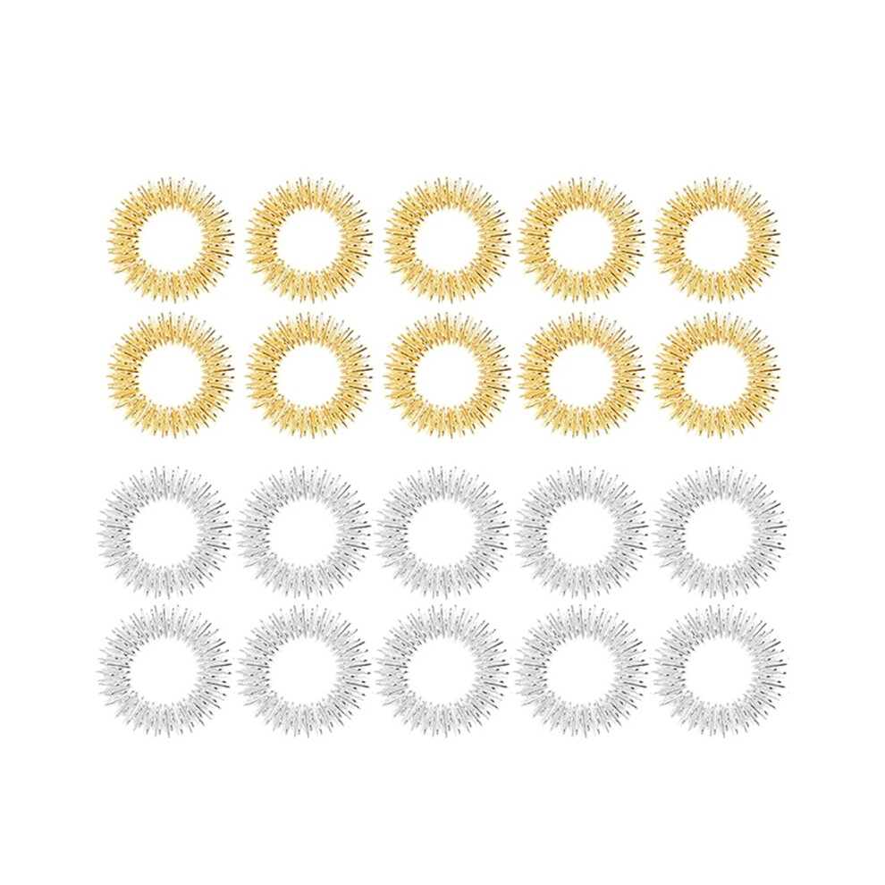 Golden/Silver 20 Pieces Spiky Sensory Finger Rings, Spiky Finger Ring/Acupressure Ring Set Silent Stress Reducer And Massager