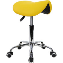 Adjustable PU Leather Rolling Saddle Stool Yellow