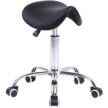 Adjustable PU Leather Rolling Saddle Stool Black