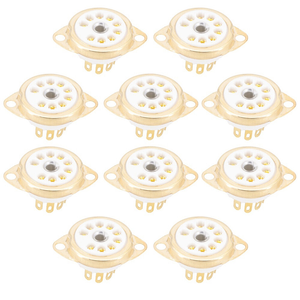 10Pcs Ceramic B9a Gold-Plated 9Pin Vacuum Tube Socket Panel Chassis Mount For Ecc81 Ecc82 Ecc83 El84 6922 Vacuum Tube 6134220616278