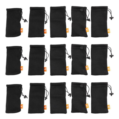 HAWEEL 15-Pack Nylon Mesh Drawstring Storage Pouch Bag - 3.5 x 7.3 Inch Multi Purpose Outdoor Activity Pouch(Black)