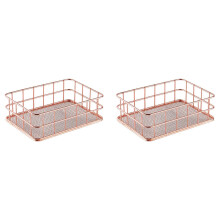 2X Metal Storage Basket Storage Box Iron Grid Storage Tray Net Basket Storage Bins Storage Basket Rose Gold Fruit