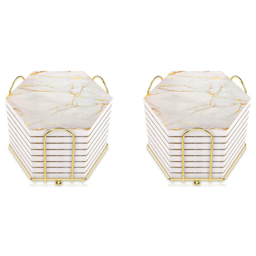 24 PC Coasters for Drinks Absorbent with Holder Marble Design Ceramic Coaster Set Super Absorbent Hot and Cold Drink