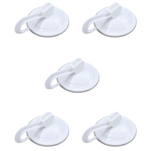 5X Household Wardrobe White Plastic 7cm Dia Suction Cup Single Hook Wall Hangers