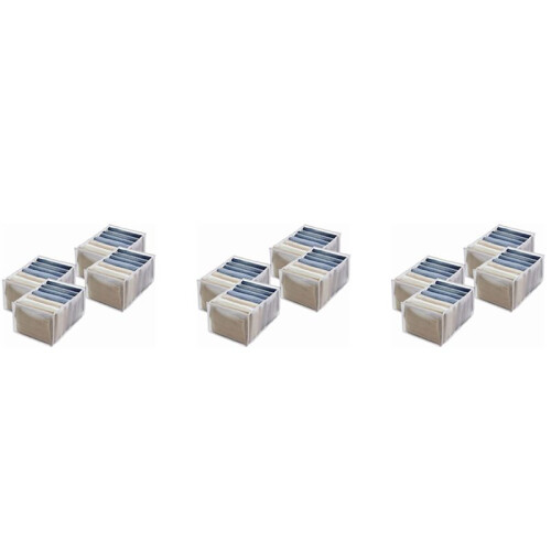 12Pcs Wardrobe Storage Organiser, Jeans Compartment Storage Box Closet, Foldable Drawer Clothes Organizer Mesh ,White 1